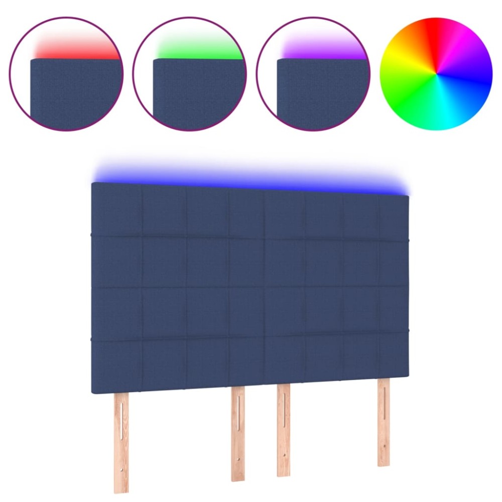 vidaXL Tăblie de pat cu LED, albastru, 144x5x118/128 cm, textil