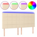 vidaXL Tăblie de pat cu LED, crem, 160x5x118/128 cm, textil
