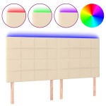 vidaXL Tăblie de pat cu LED, crem, 180x5x118/128 cm, textil vidaXL Tăblie de pat cu LED, crem, 180x5x118/128 cm, textil