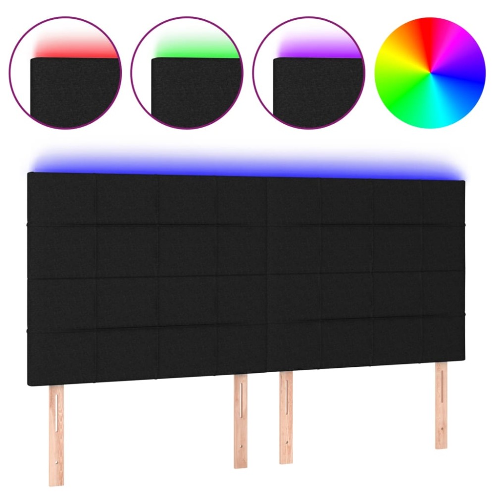 vidaXL Tăblie de pat cu LED, negru, 200x5x118/128 cm, textil