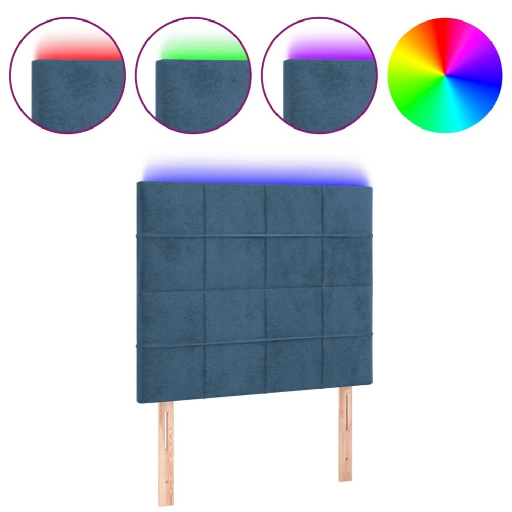vidaXL Tăblie de pat cu LED, albastru închis, 80x5x118/128cm, catifea