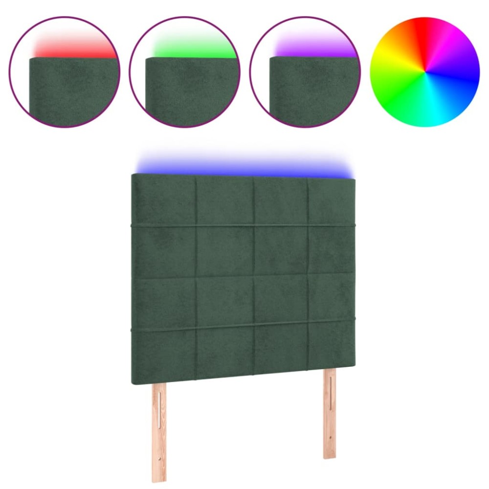 vidaXL Tăblie de pat cu LED, verde închis, 90x5x118/128 cm, catifea