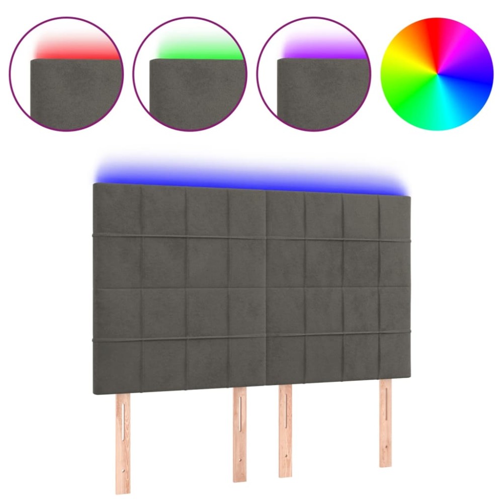 vidaXL Tăblie de pat cu LED, gri închis, 144x5x118/128 cm, catifea