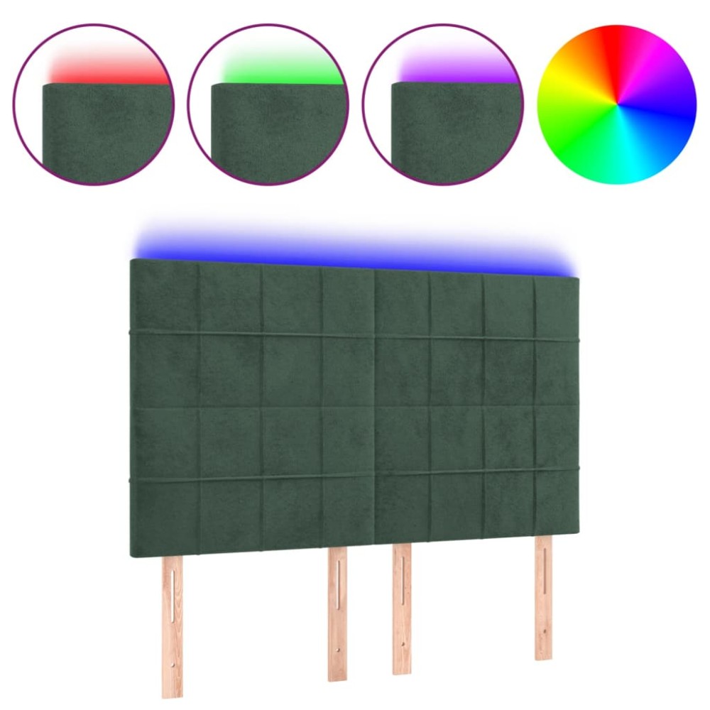 vidaXL Tăblie de pat cu LED, verde închis, 144x5x118/128 cm, catifea