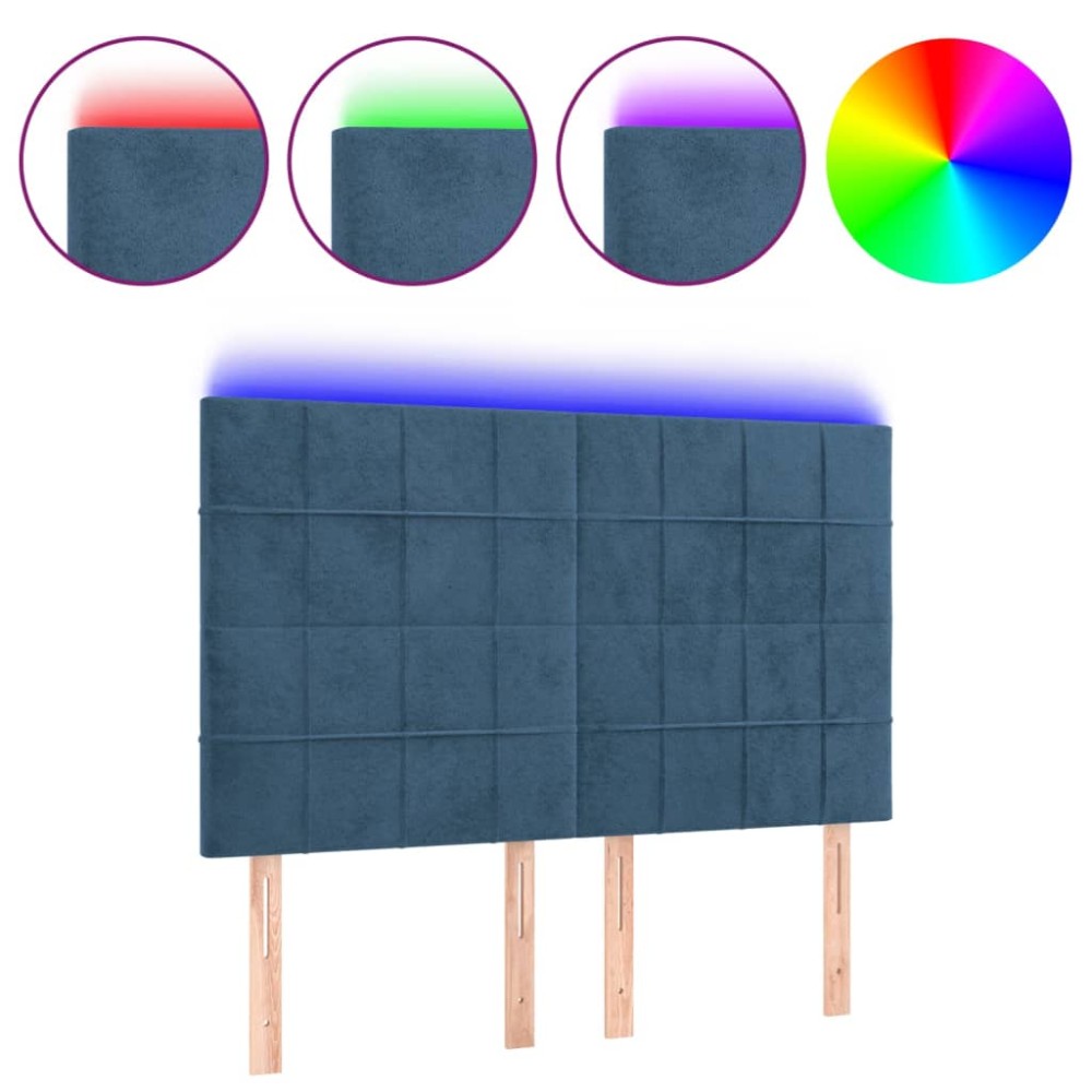 vidaXL Tăblie de pat cu LED, albastru închis, 144x5x118/128cm, catifea