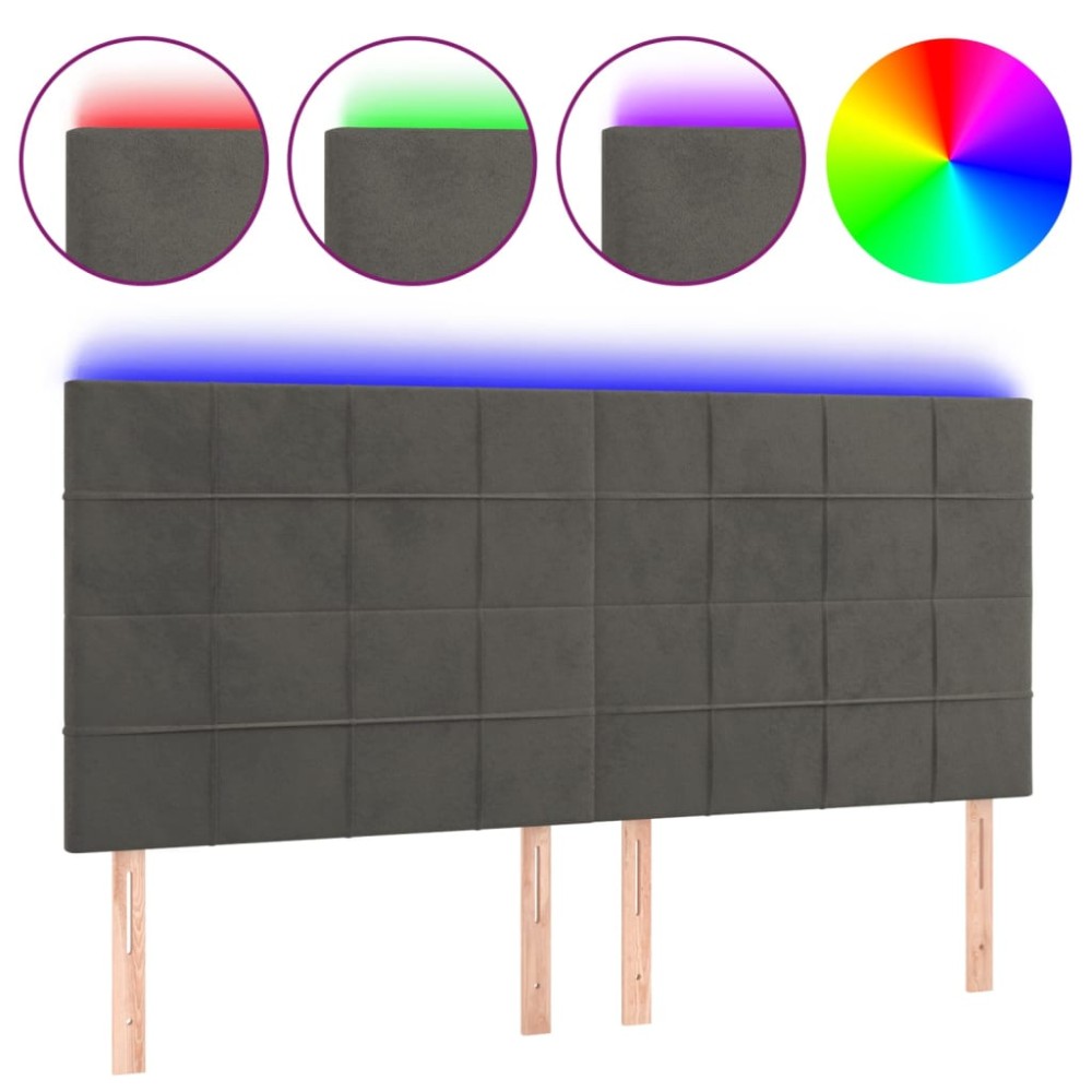 vidaXL Tăblie de pat cu LED, gri închis, 160x5x118/128 cm, catifea