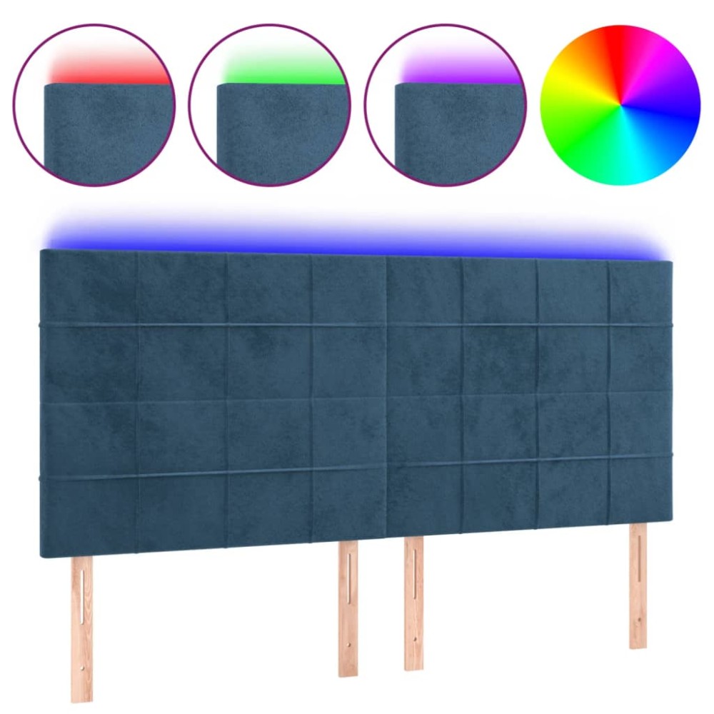 vidaXL Tăblie de pat cu LED, albastru închis, 160x5x118/128cm, catifea