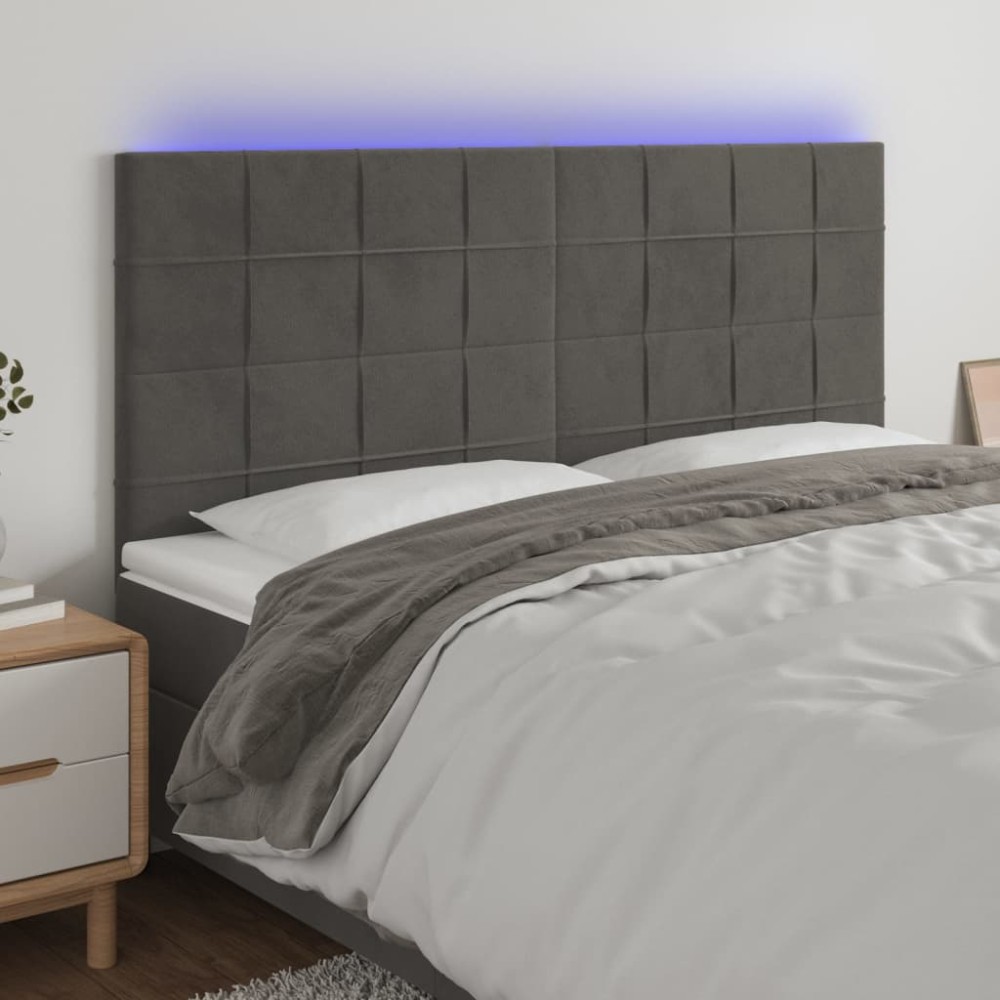 vidaXL Tăblie de pat cu LED, gri închis, 180x5x118/128 cm, catifea