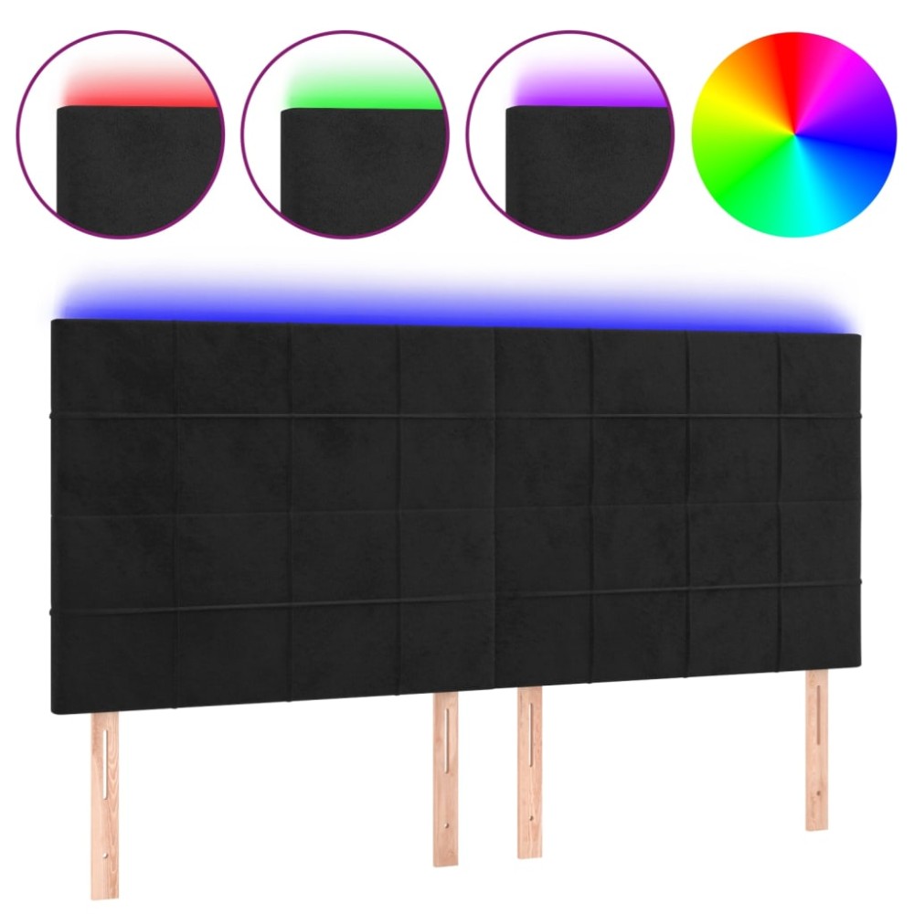 vidaXL Tăblie de pat cu LED, negru, 183x16x118/128 cm, catifea