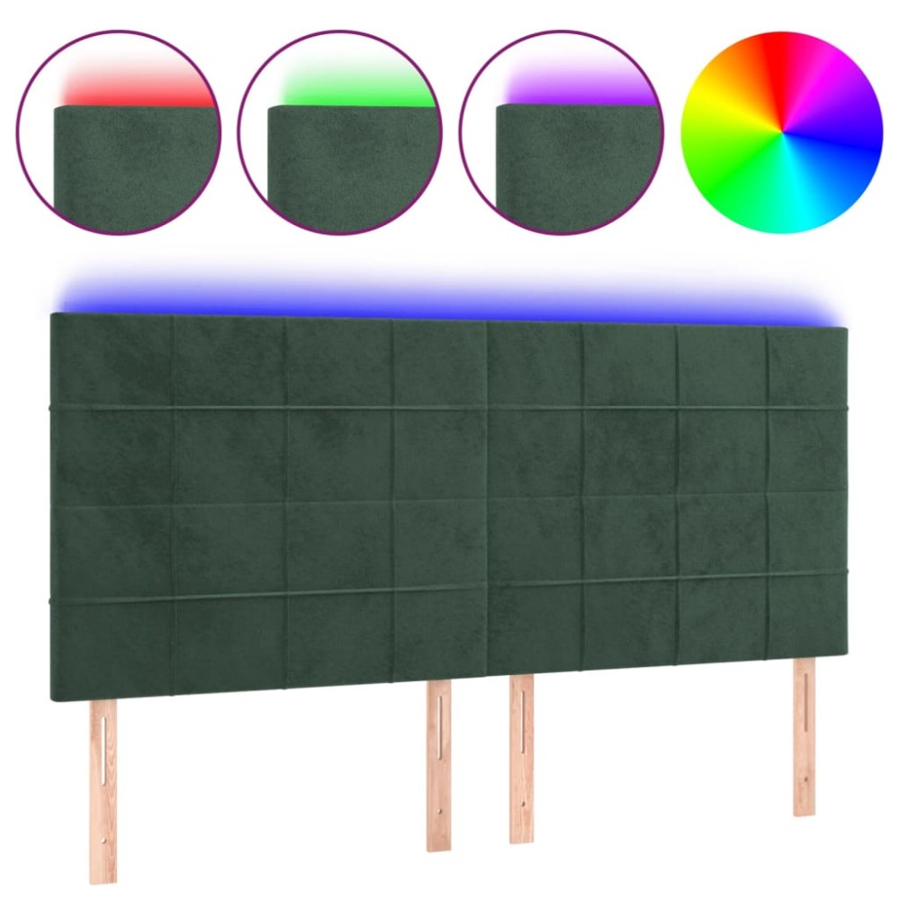 vidaXL Tăblie de pat cu LED, verde închis, 200x5x118/128 cm, catifea