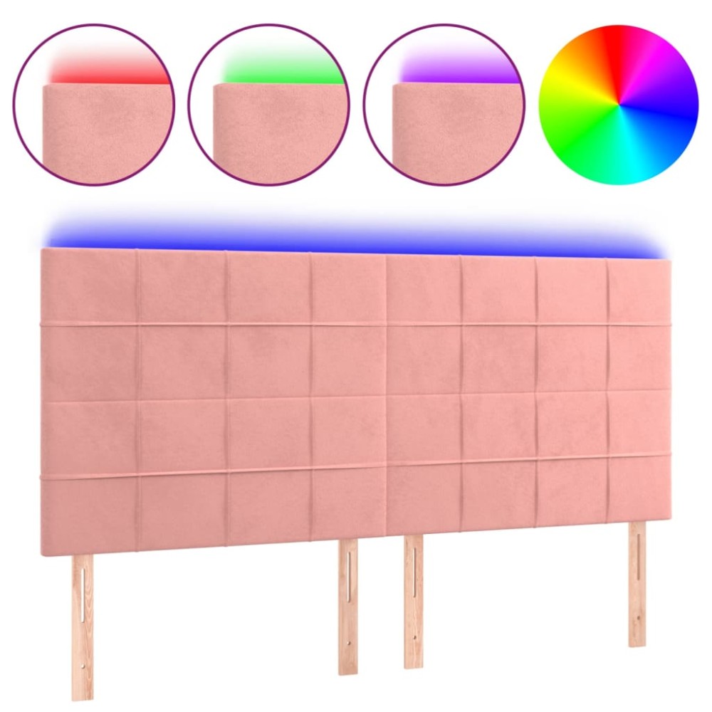 vidaXL Tăblie de pat cu LED, roz, 200x5x118/128 cm, catifea