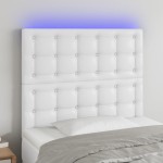 vidaXL Tăblie de pat cu LED, alb, 80x5x118/128 cm, piele ecologică