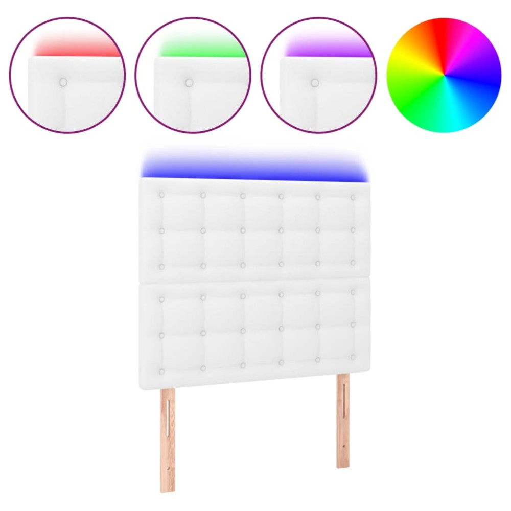 vidaXL Tăblie de pat cu LED, alb, 90x5x118/128 cm, piele ecologică