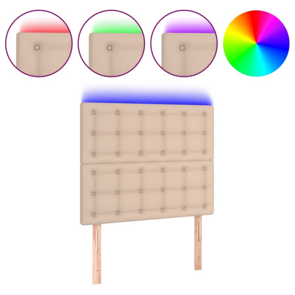 vidaXL Tăblie de pat cu LED cappuccino 90x5x118/128cm, piele ecologică