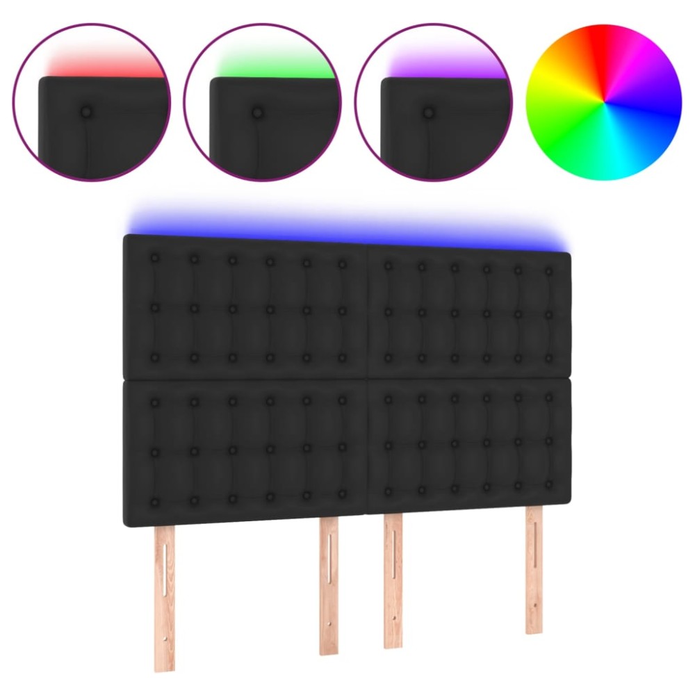 vidaXL Tăblie de pat cu LED, negru, 144x5x118/128 cm, piele ecologică