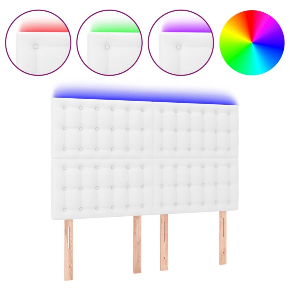 vidaXL Tăblie de pat cu LED, alb, 144x5x118/128 cm, piele ecologică