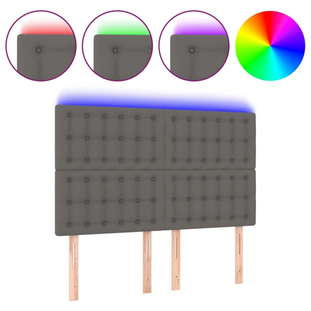 vidaXL Tăblie de pat cu LED, gri, 144x5x118/128 cm, textil