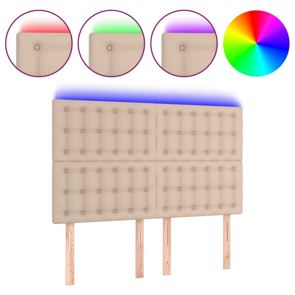 vidaXL Tăblie de pat cu LED, cappuccino, 144x5x118/128 cm, piele eco