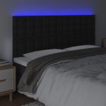 vidaXL Tăblie cu LED-uri, negru, 160x5x118/128 cm, piele ecologică