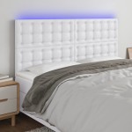 vidaXL Tăblie cu LED-uri, alb, 160x5x118/128 cm, piele ecologică vidaXL Tăblie cu LED-uri, alb, 160x5x118/128 cm, piele ecologică