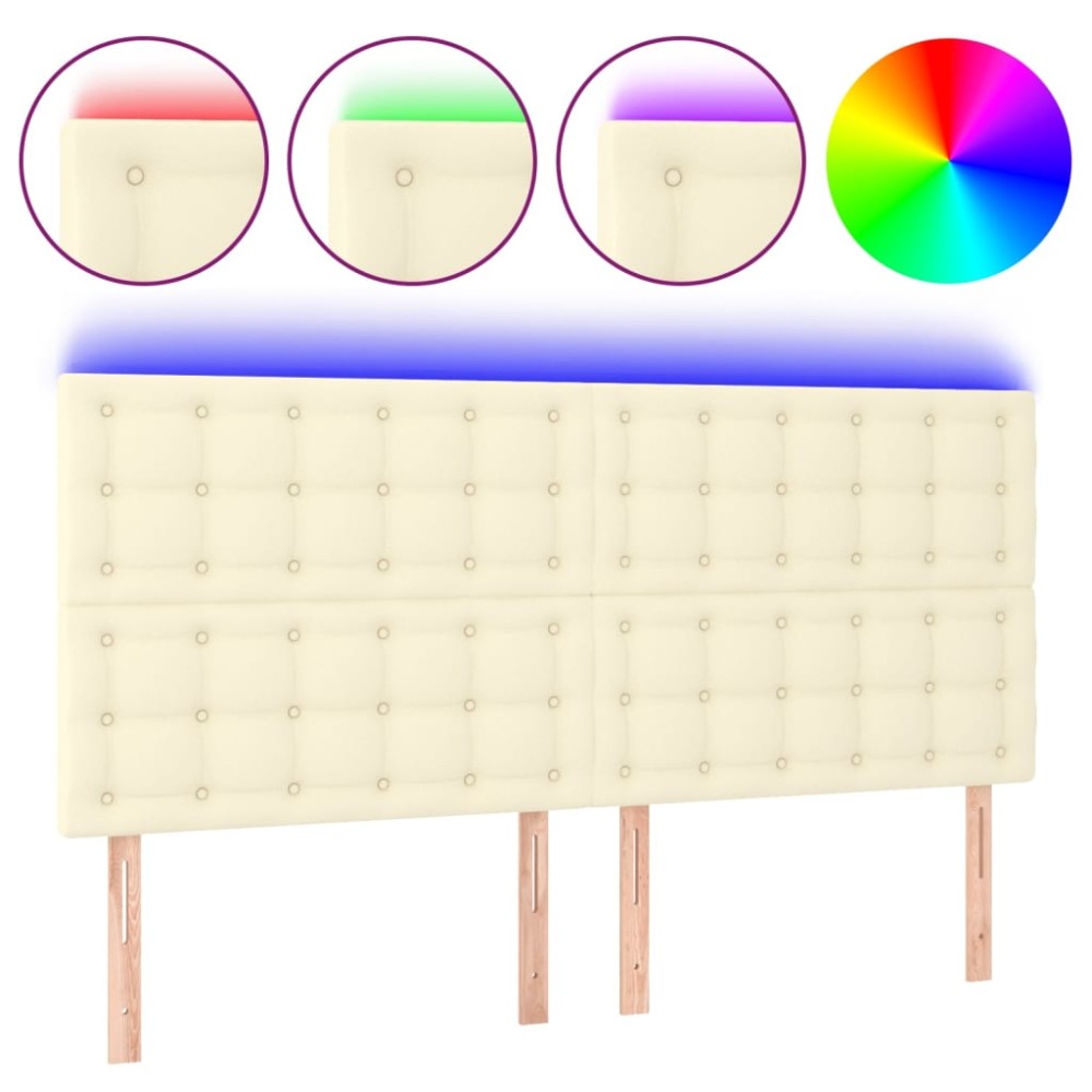 vidaXL Tăblie cu LED-uri, crem, 160x5x118/128 cm, piele ecologică