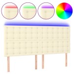 vidaXL Tăblie cu LED-uri, crem, 160x5x118/128 cm, piele ecologică