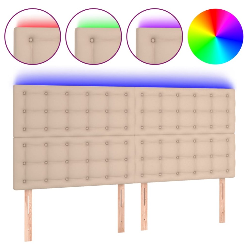 vidaXL Tăblie de pat cu LED, cappuccino, 160x5x118/128 cm, piele eco