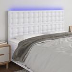 vidaXL Tăblie de pat cu LED, alb, 180x5x118/128 cm, piele ecologică vidaXL Tăblie de pat cu LED, alb, 180x5x118/128 cm, piele ecologică