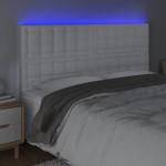 vidaXL Tăblie de pat cu LED, alb, 180x5x118/128 cm, piele ecologică vidaXL Tăblie de pat cu LED, alb, 180x5x118/128 cm, piele ecologică