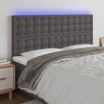 vidaXL Tăblie de pat cu LED, gri, 180x5x118/128 cm, piele ecologică vidaXL Tăblie de pat cu LED, gri, 180x5x118/128 cm, piele ecologică