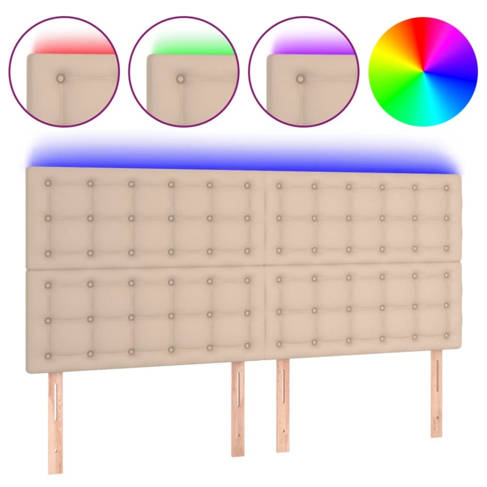 vidaXL Tăblie de pat cu LED, cappuccino, 180x5x118/128 cm, piele eco
