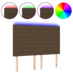 vidaXL Tăblie de pat cu LED, maro închis, 144x5x118/128 cm, textil vidaXL Tăblie de pat cu LED, maro închis, 144x5x118/128 cm, textil