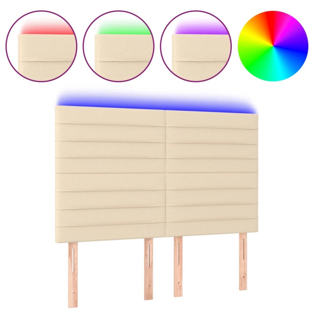 vidaXL Tăblie de pat cu LED, crem, 144x5x118/128 cm, textil