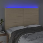 vidaXL Tăblie de pat cu LED, crem, 144x5x118/128 cm, textil vidaXL Tăblie de pat cu LED, crem, 144x5x118/128 cm, textil