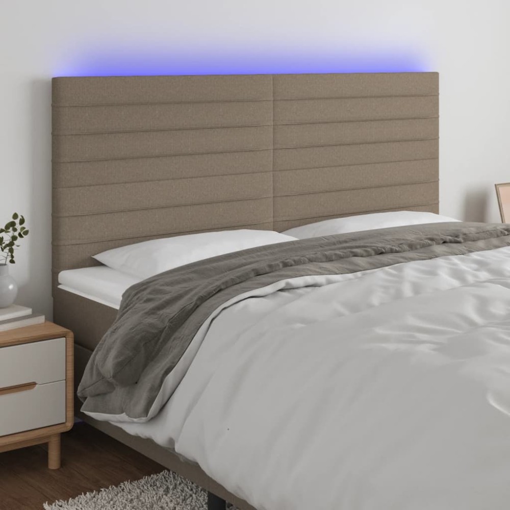 vidaXL Tăblie de pat cu LED, gri taupe, 180x5x118/128 cm, textil