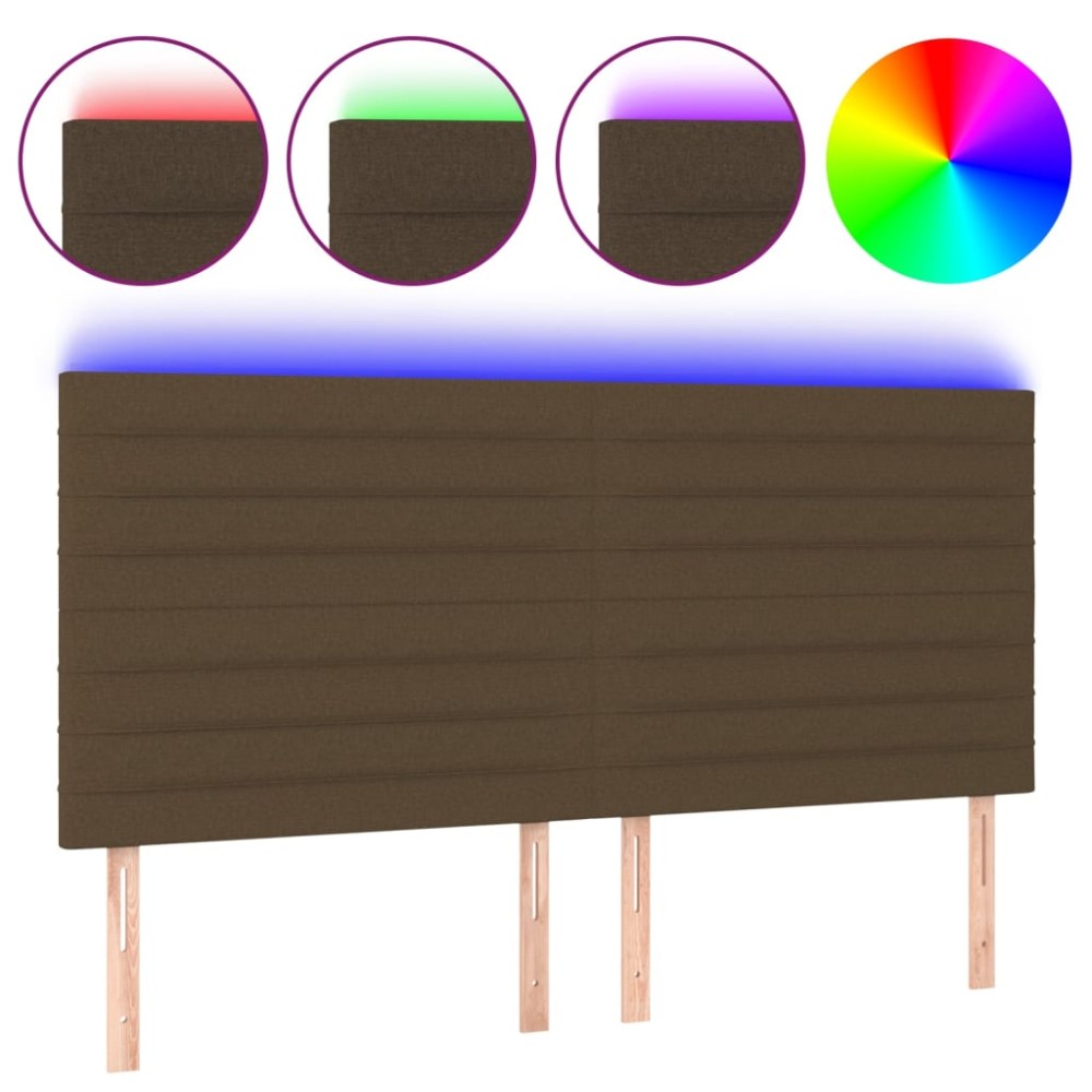 vidaXL Tăblie de pat cu LED, maro închis, 200x5x118/128 cm, textil