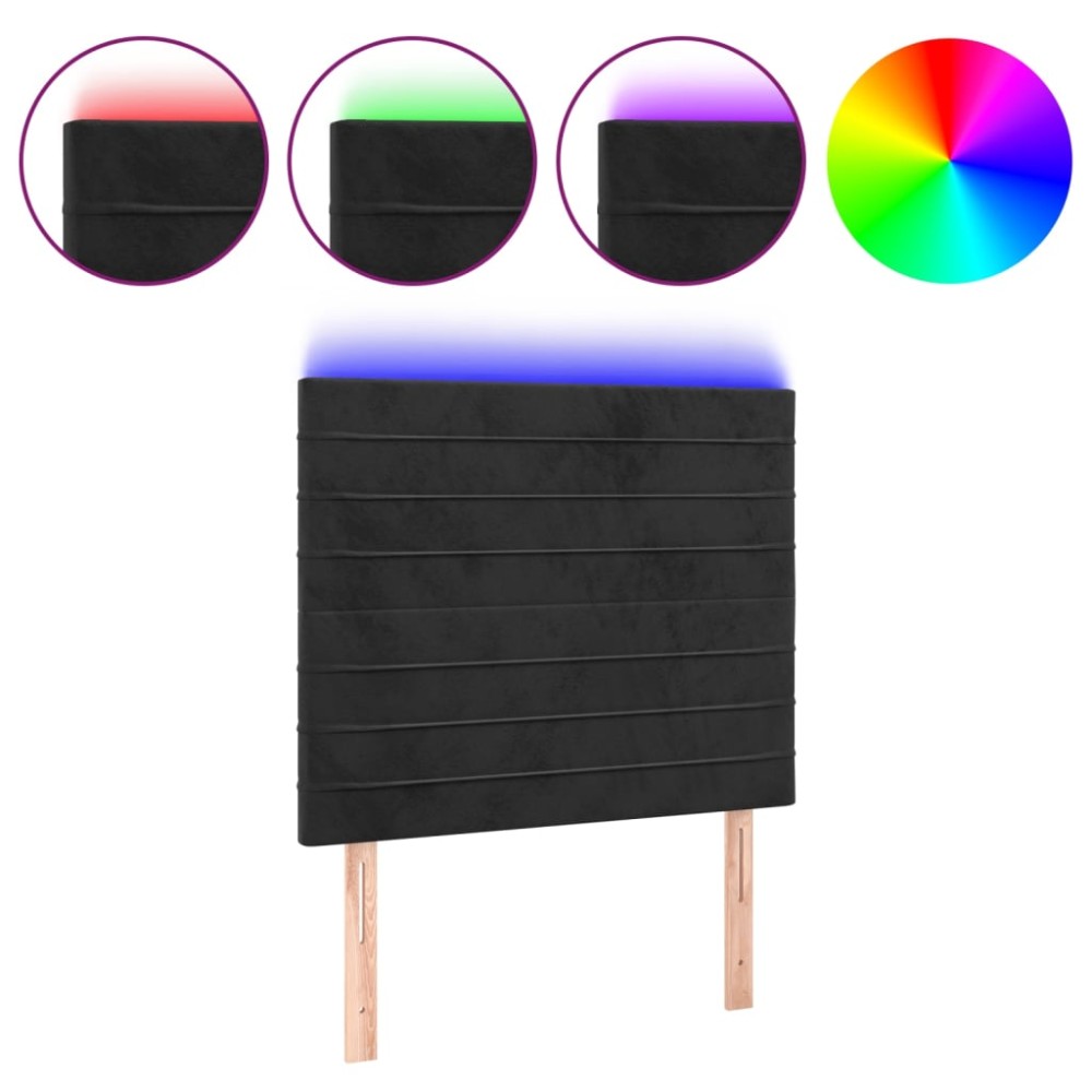 vidaXL Tăblie de pat cu LED, negru, 80x5x118/128 cm, catifea