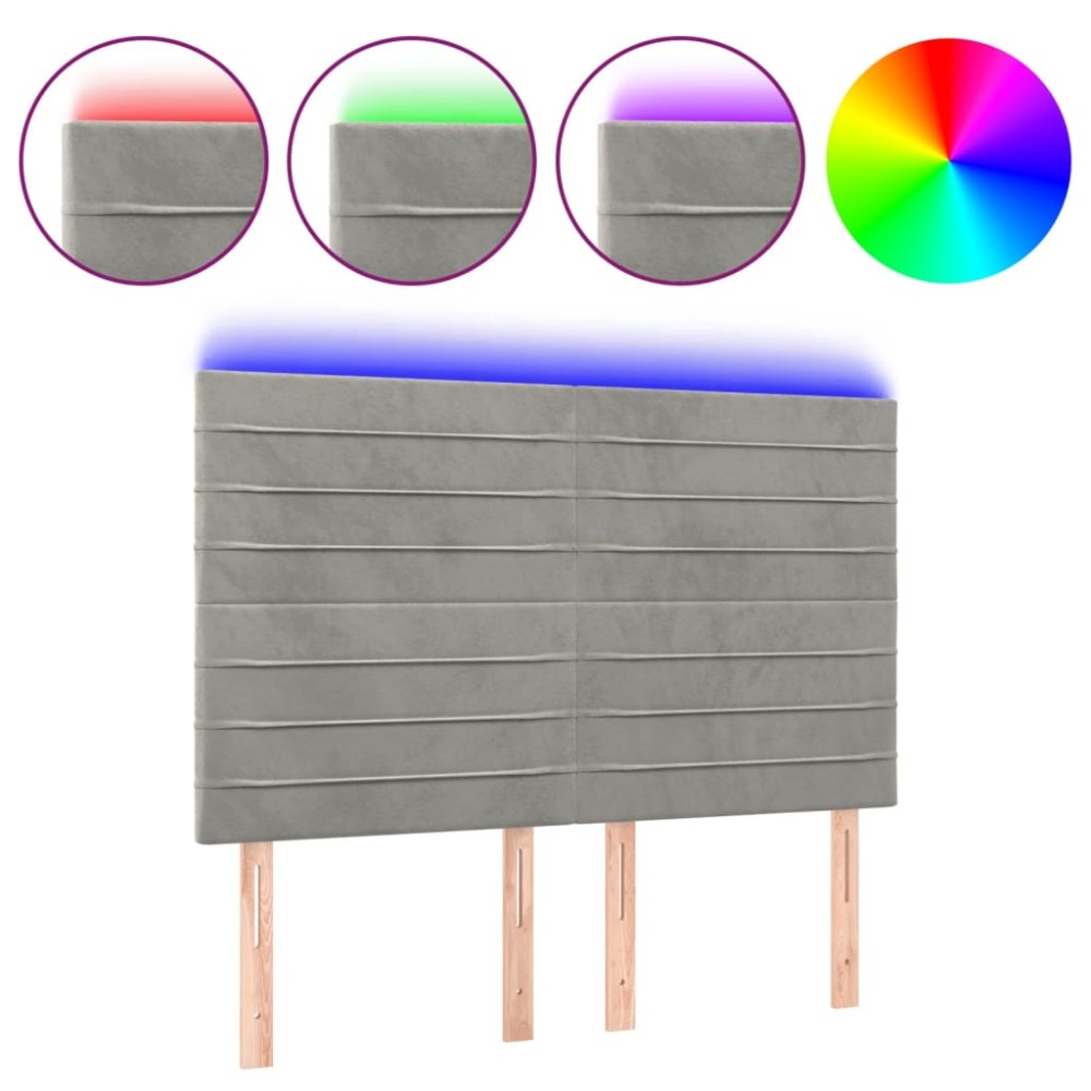 vidaXL Tăblie de pat cu LED, gri deschis, 144x5x118/128 cm, catifea