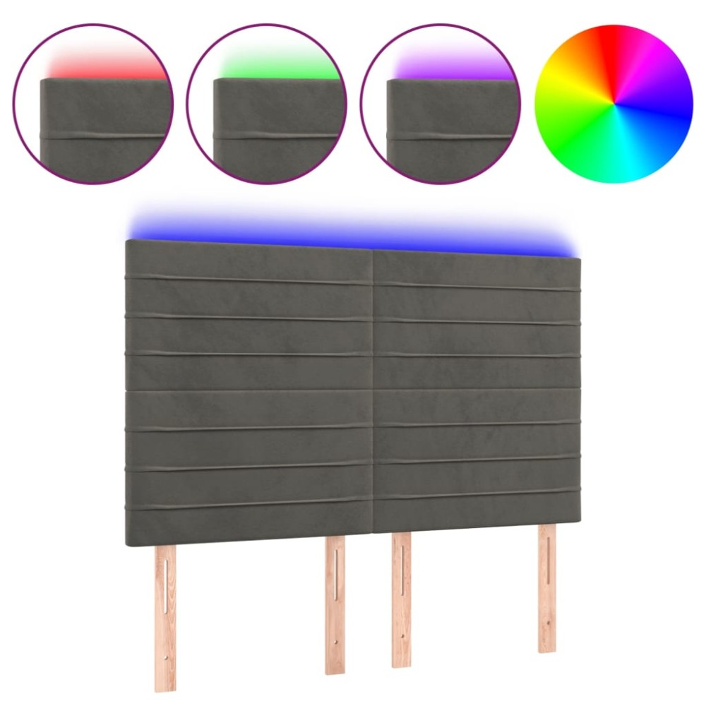 vidaXL Tăblie de pat cu LED, gri închis, 144x5x118/128 cm, catifea