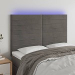 vidaXL Tăblie de pat cu LED, gri închis, 144x5x118/128 cm, catifea vidaXL Tăblie de pat cu LED, gri închis, 144x5x118/128 cm, catifea