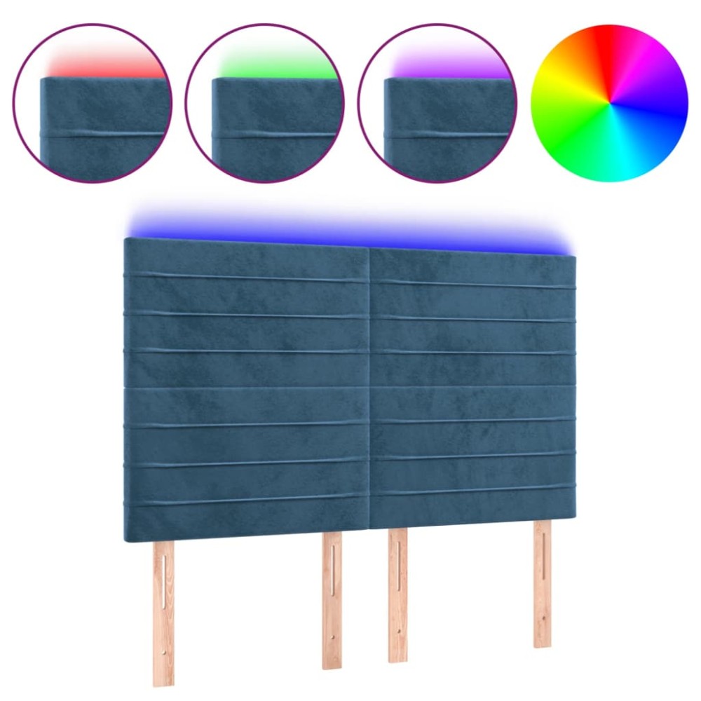 vidaXL Tăblie de pat cu LED, albastru închis, 144x5x118/128cm, catifea