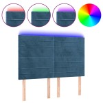vidaXL Tăblie de pat cu LED, albastru închis, 144x5x118/128cm, catifea