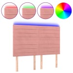 vidaXL Tăblie de pat cu LED, roz, 144x5x118/128 cm, catifea