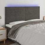 vidaXL Tăblie de pat cu LED, gri închis, 160x5x118/128 cm, catifea vidaXL Tăblie de pat cu LED, gri închis, 160x5x118/128 cm, catifea