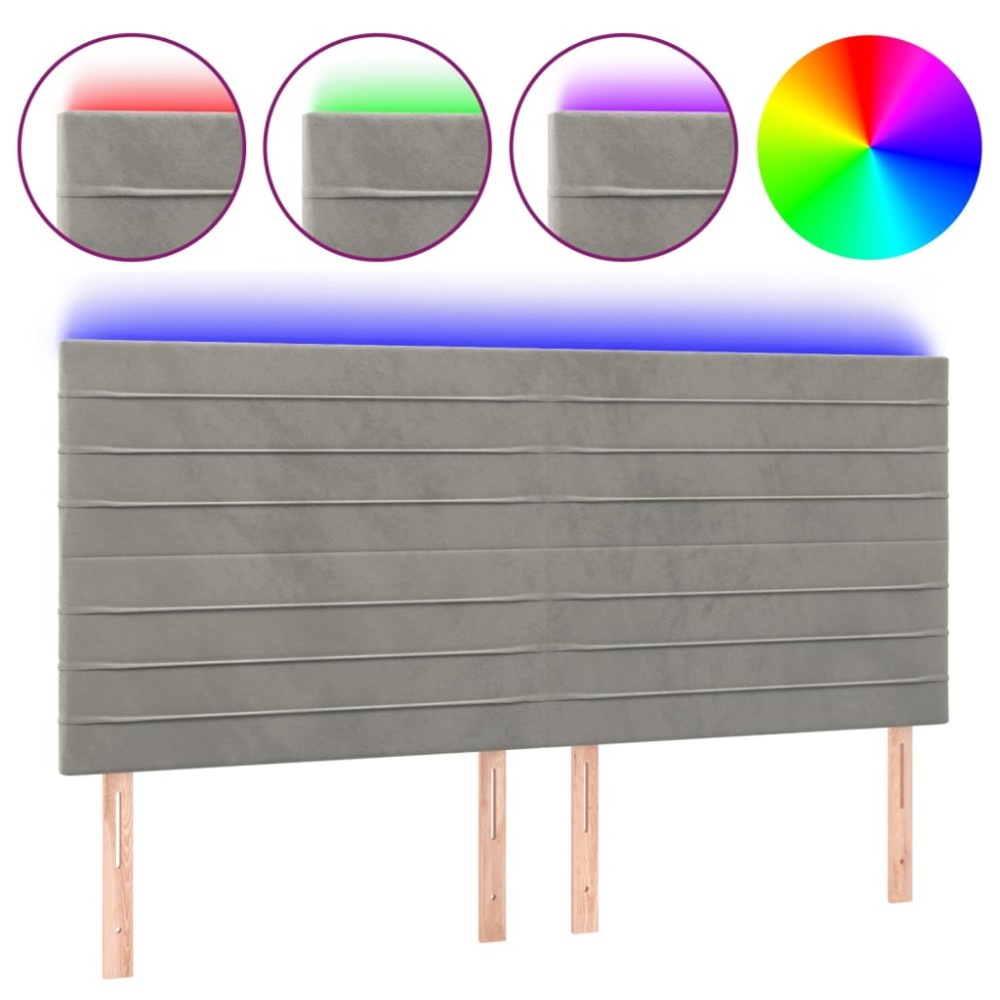 vidaXL Tăblie de pat cu LED, gri deschis, 180x5x118/128 cm, catifea