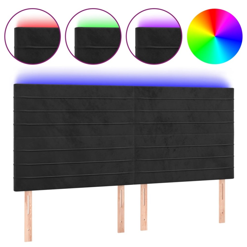 vidaXL Tăblie de pat cu LED, negru, 183x16x118/128 cm, catifea