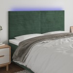 vidaXL Tăblie de pat cu LED, verde închis, 180x5x118/128 cm, catifea