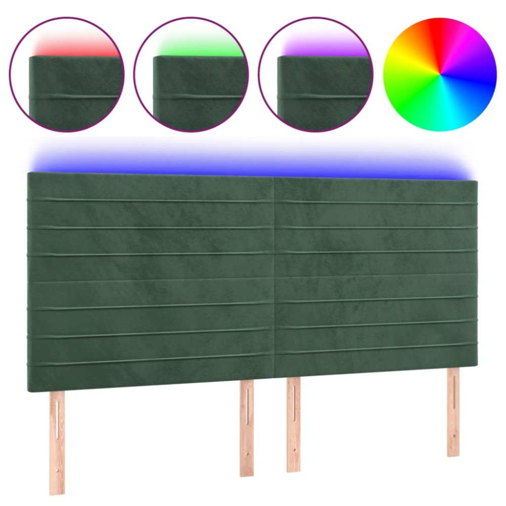 vidaXL Tăblie de pat cu LED, verde închis, 200x5x118/128 cm, catifea