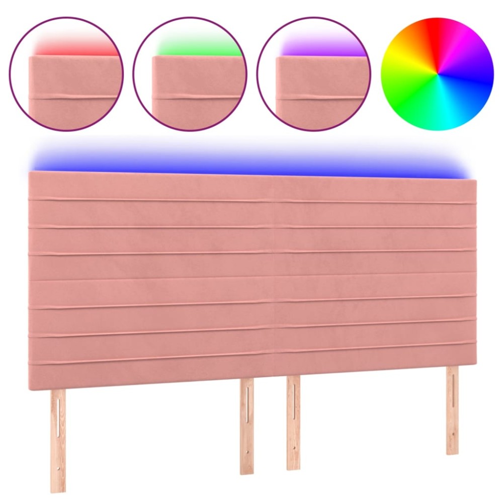 vidaXL Tăblie de pat cu LED, roz, 200x5x118/128 cm, catifea