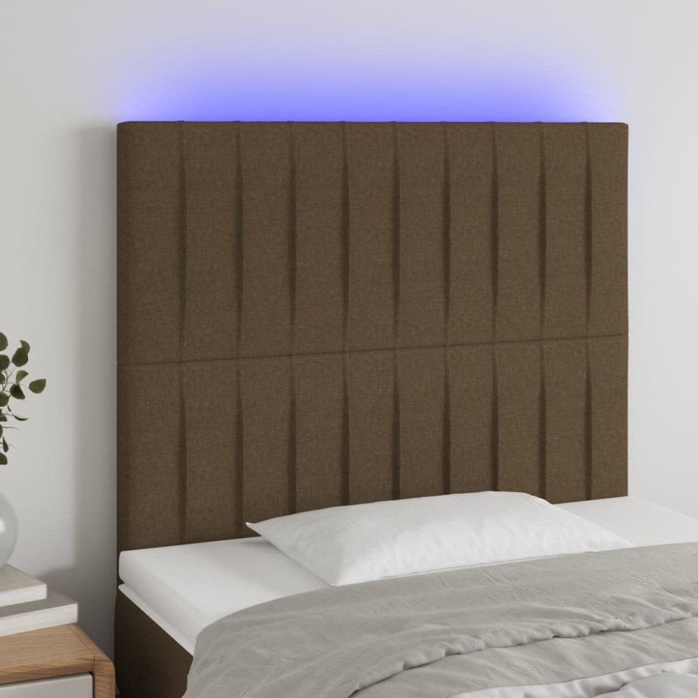 vidaXL Tăblie de pat cu LED, maro închis, 90x5x118/128 cm, textil